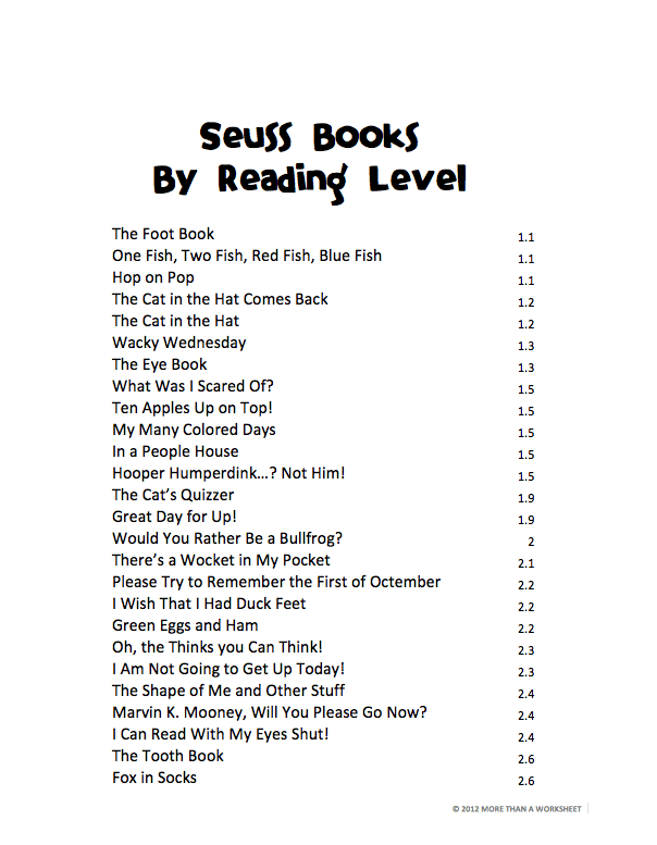 printable list of dr seuss books