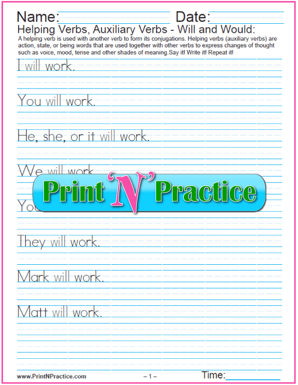 printable list of helping verbs
