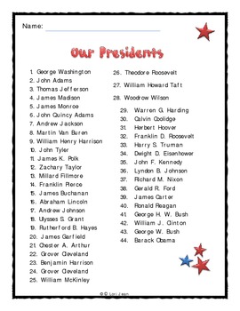 All US Presidents in Order Pictures and Names Memozor Worksheets All US Presidents in Order Pictures and Names Memozor Worksheets