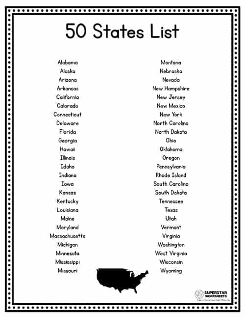 printable list of the 50 states and capitals