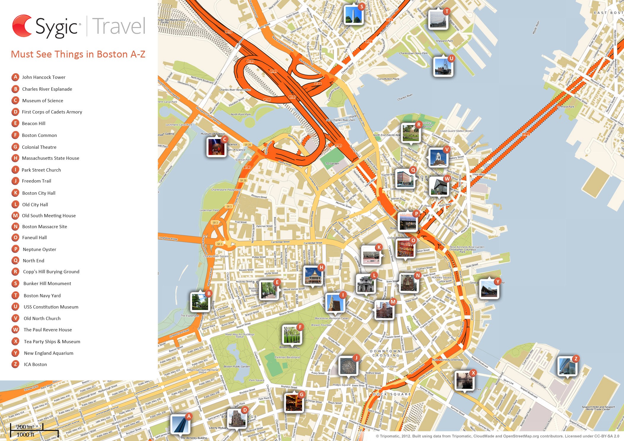 Boston Printable Tourist Map | Sygic Travel