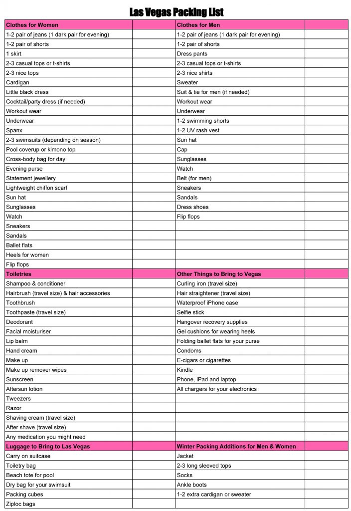 printable list of things to do in las vegas