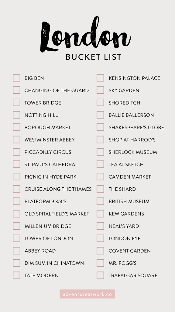 printable list of things to do in london