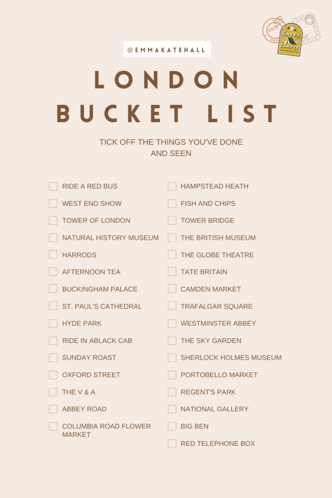printable list of things to do in london