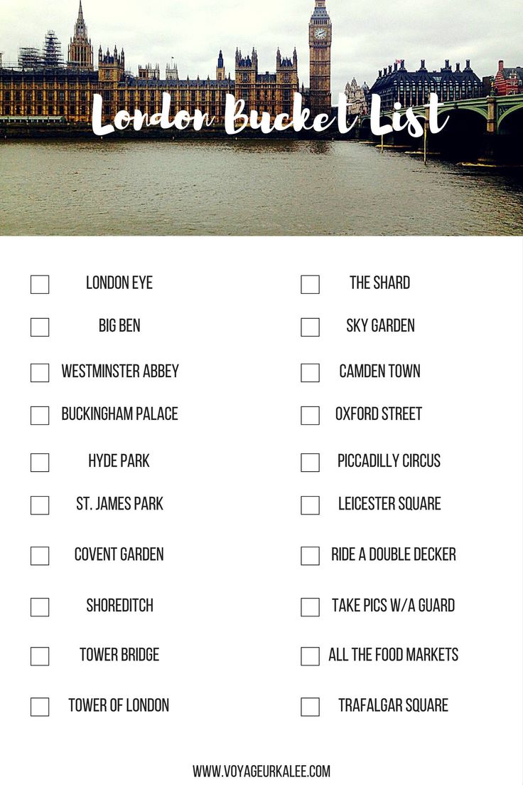 printable list of things to do in london