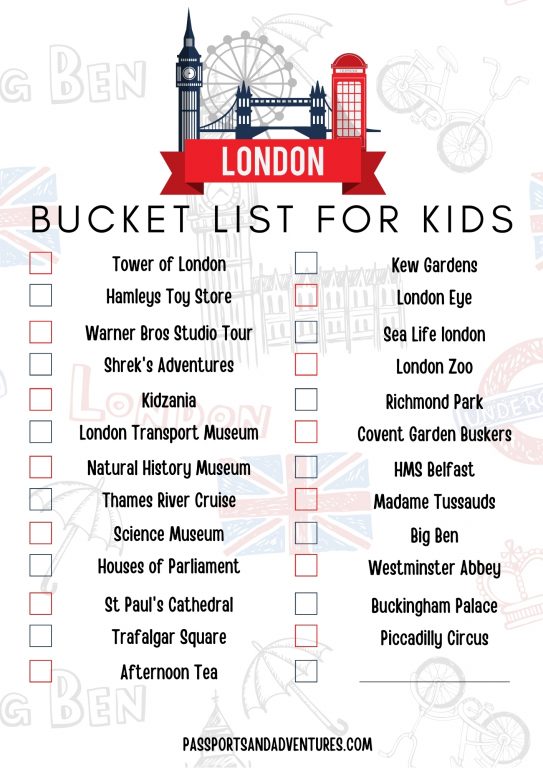 printable list of things to do in london