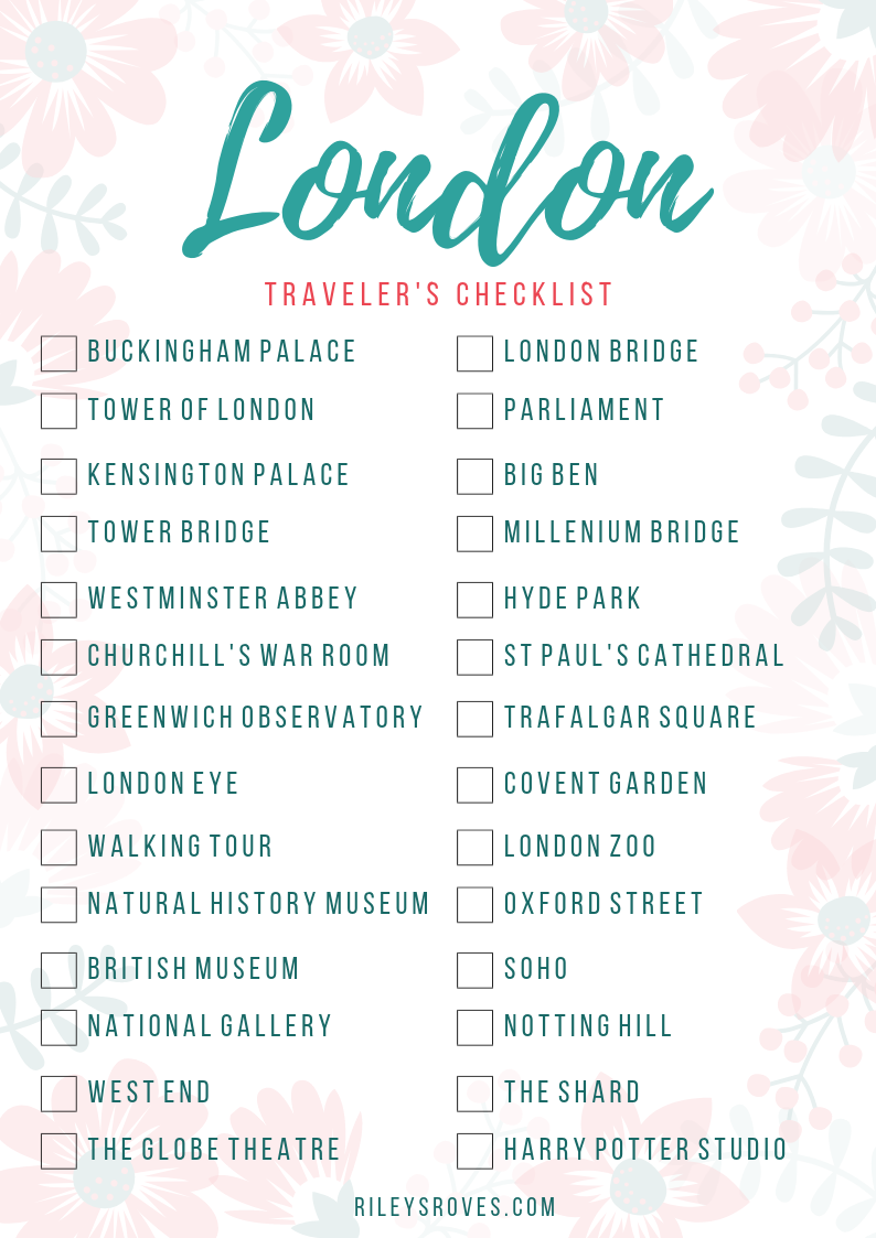 printable list of things to do in london