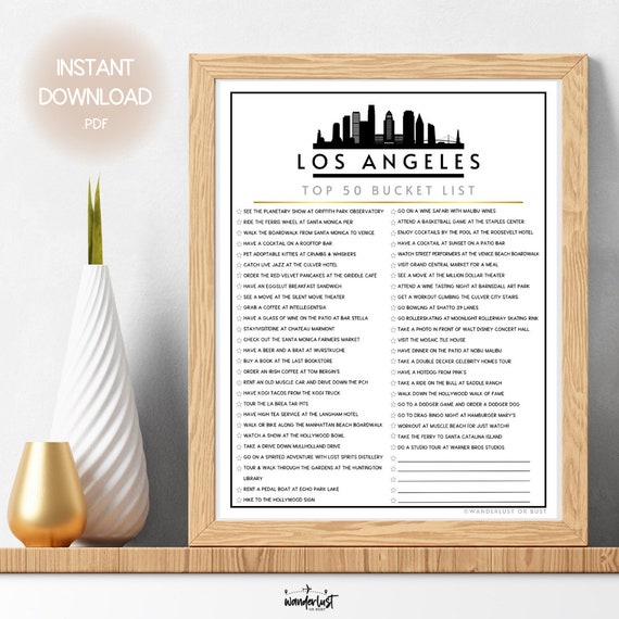 Los Angeles Bucket List Printable Top 50 Things to Do in LA List ...