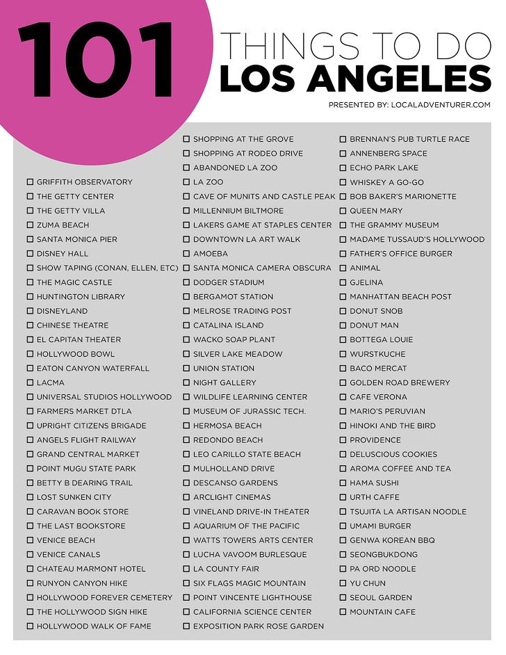printable list of things to do in los angeles