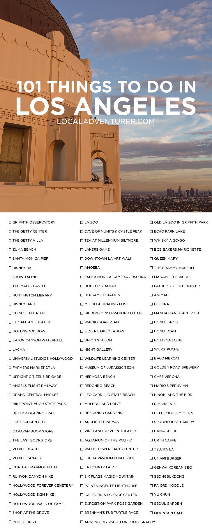 printable list of things to do in los angeles
