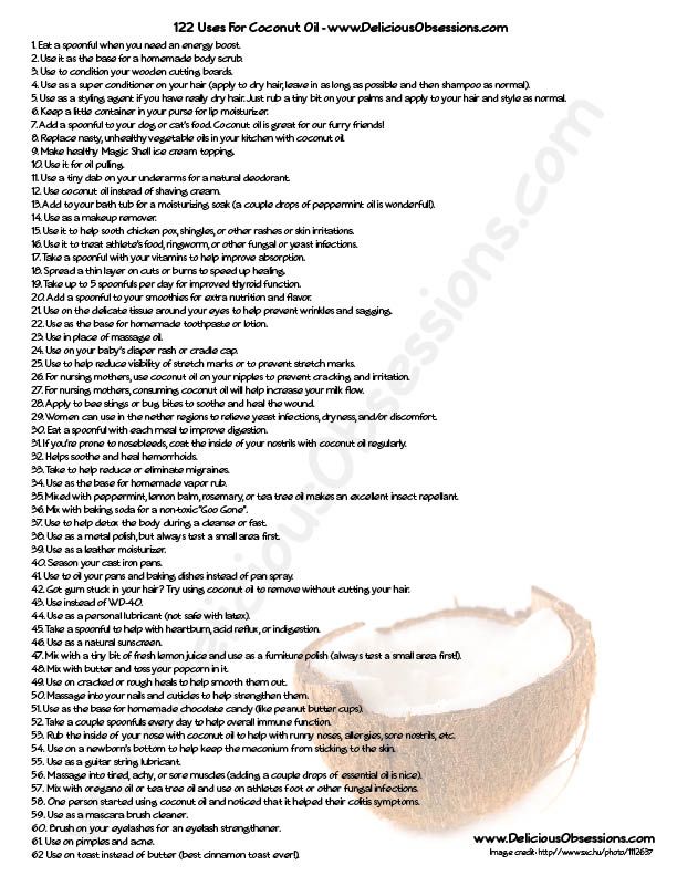 printable list of uses for coconut oil