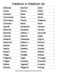 printable list pokemon go