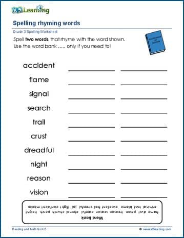 Rhyming words for grade 3 | Worsheets library
