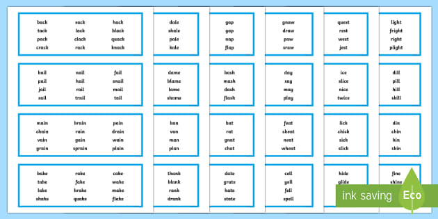 printable list rhyming words