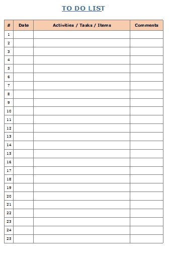 printable list sheet