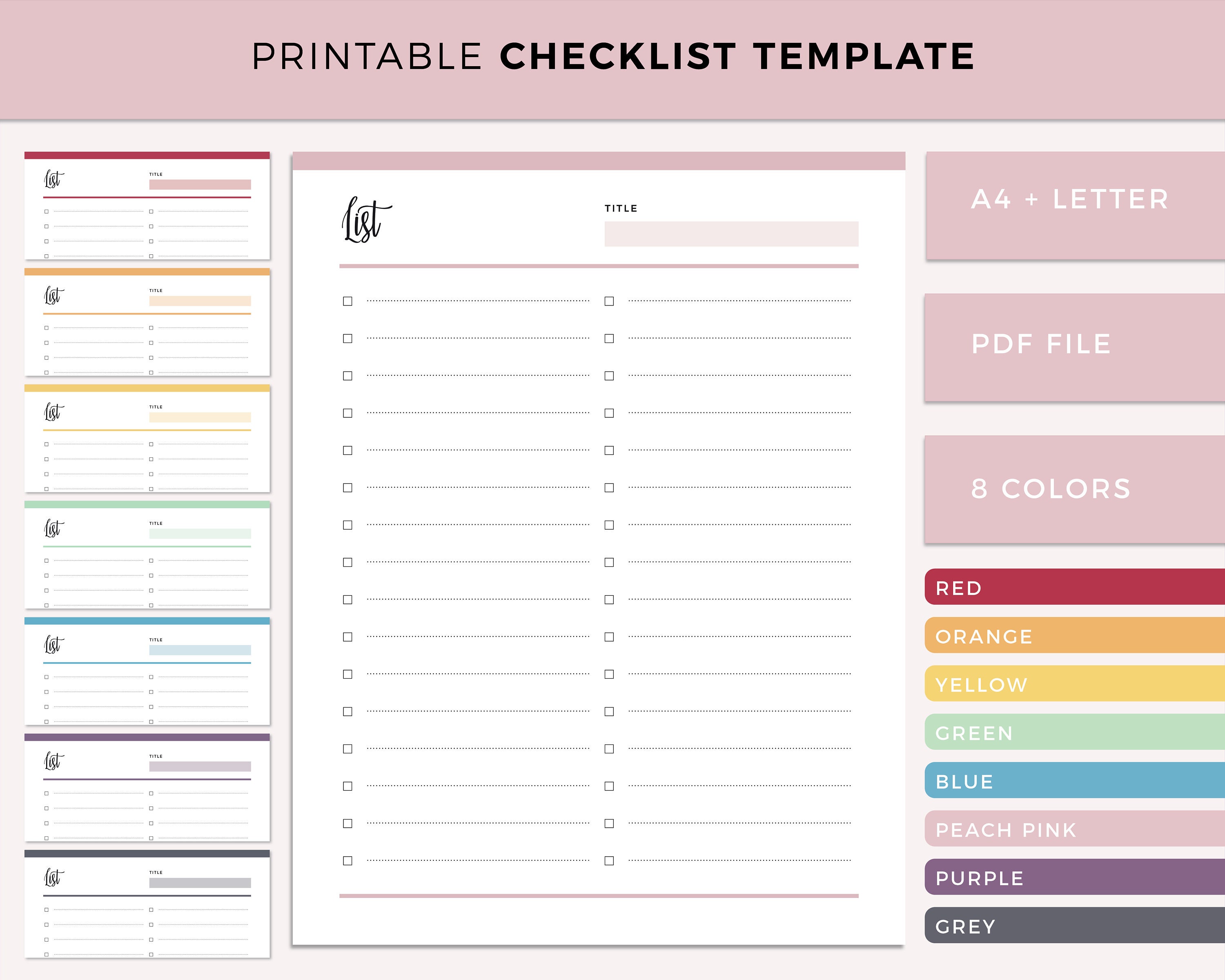 Printable Checklist Template, Blank List, Simple List for Planner ...
