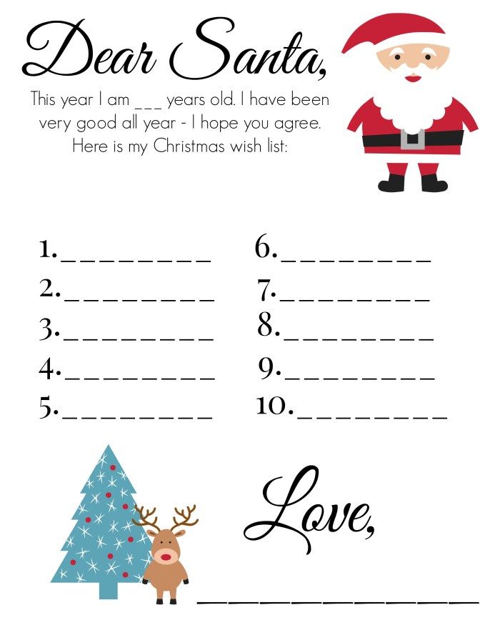 10 FREE Printable Christmas Wish Lists