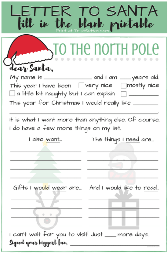 Letter to Santa | Fill in the Blanks Printable Letter to Santa