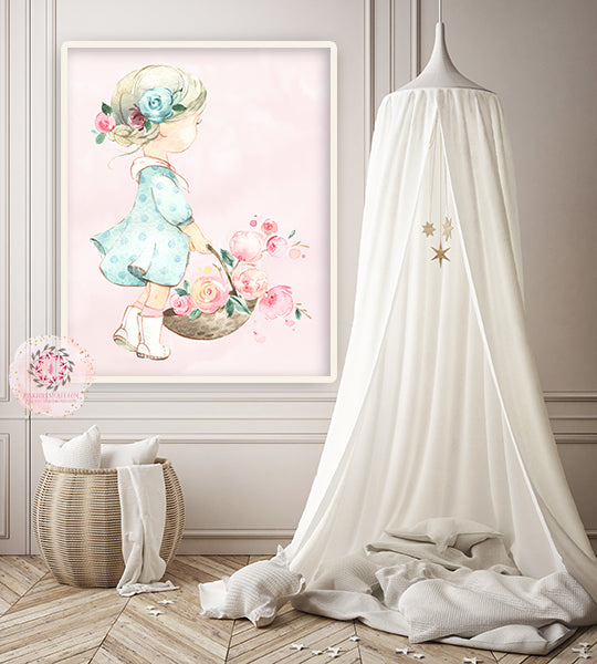 Little Girl Wall Art Print Woodland Feather Nursery Baby Room ...