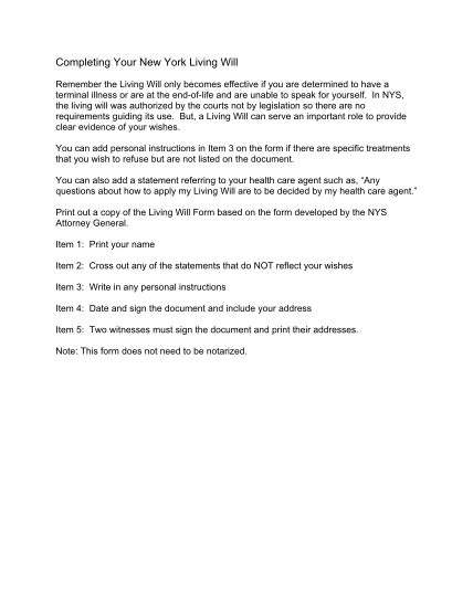 22 Printable Living Will Forms Ny State - Free to Edit, Download ...