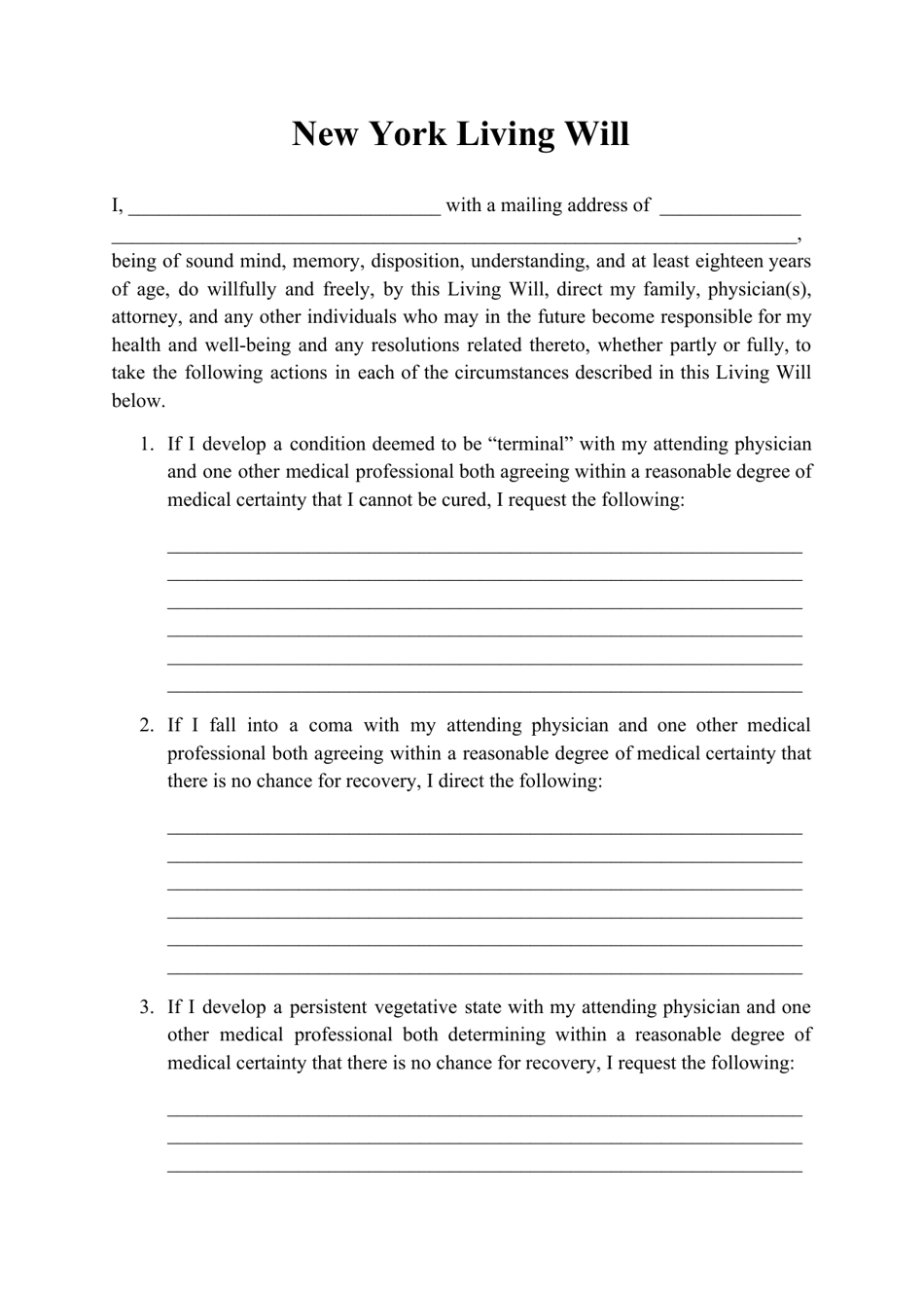 printable living will form nys