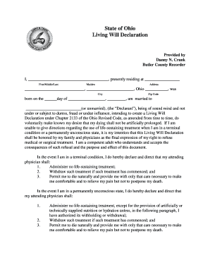 Living Will Ohio - Fill Online, Printable, Fillable, Blank | pdfFiller