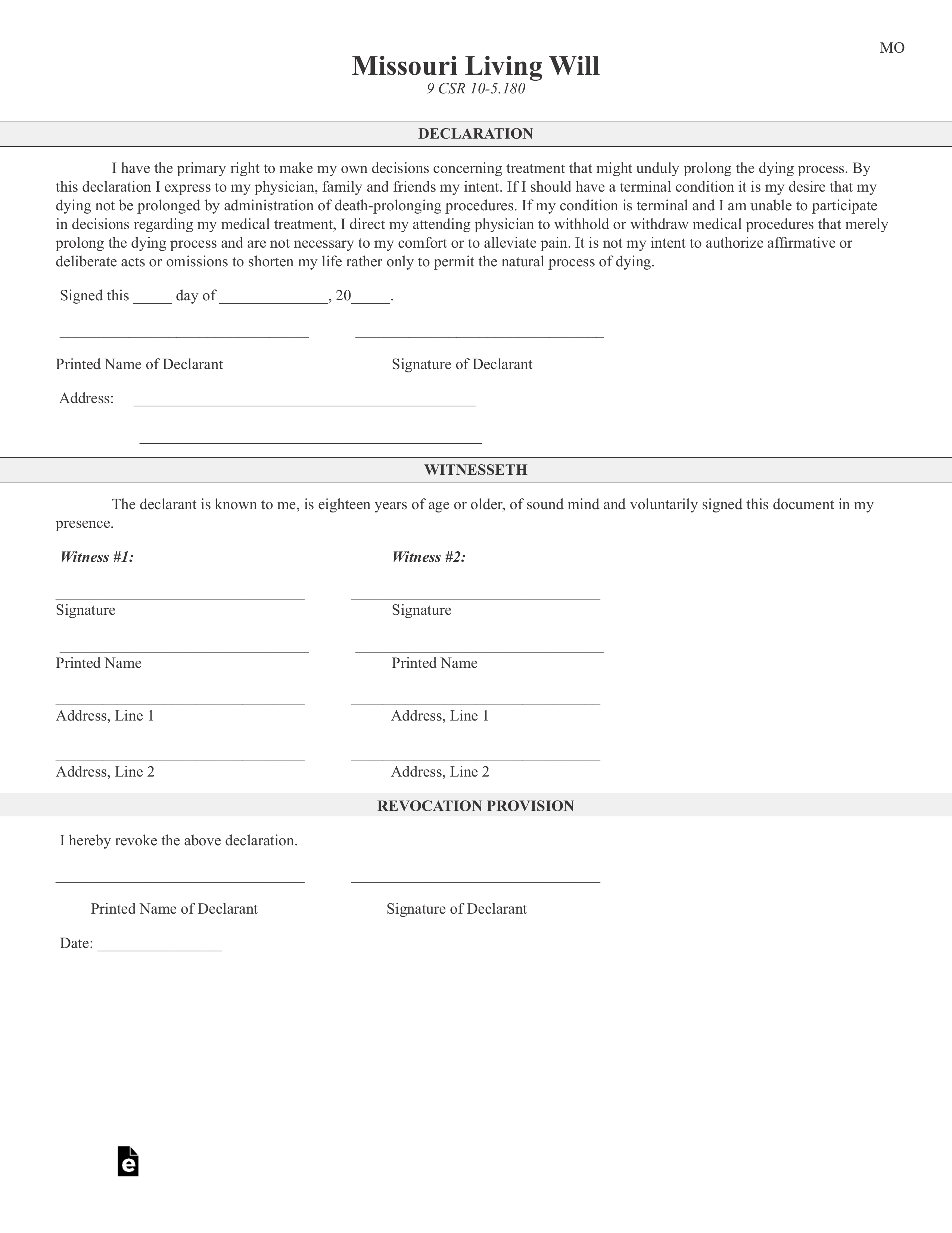 printable living will missouri