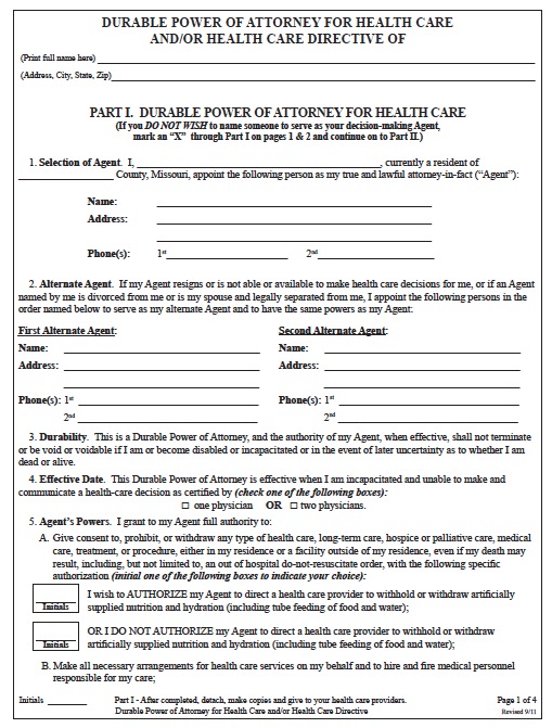 printable living will missouri