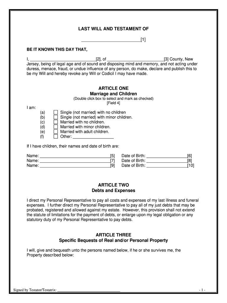 printable living will nj