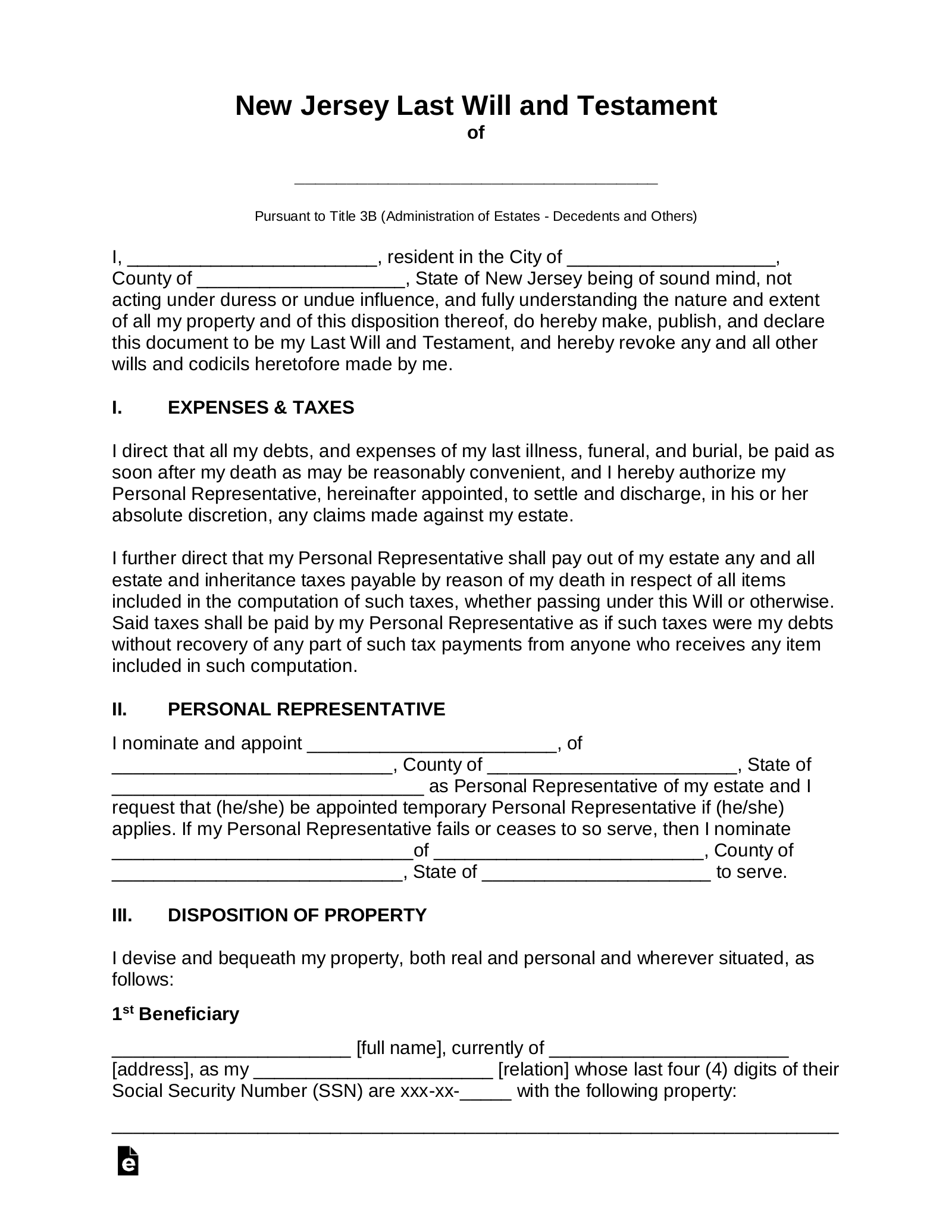 printable living will nj