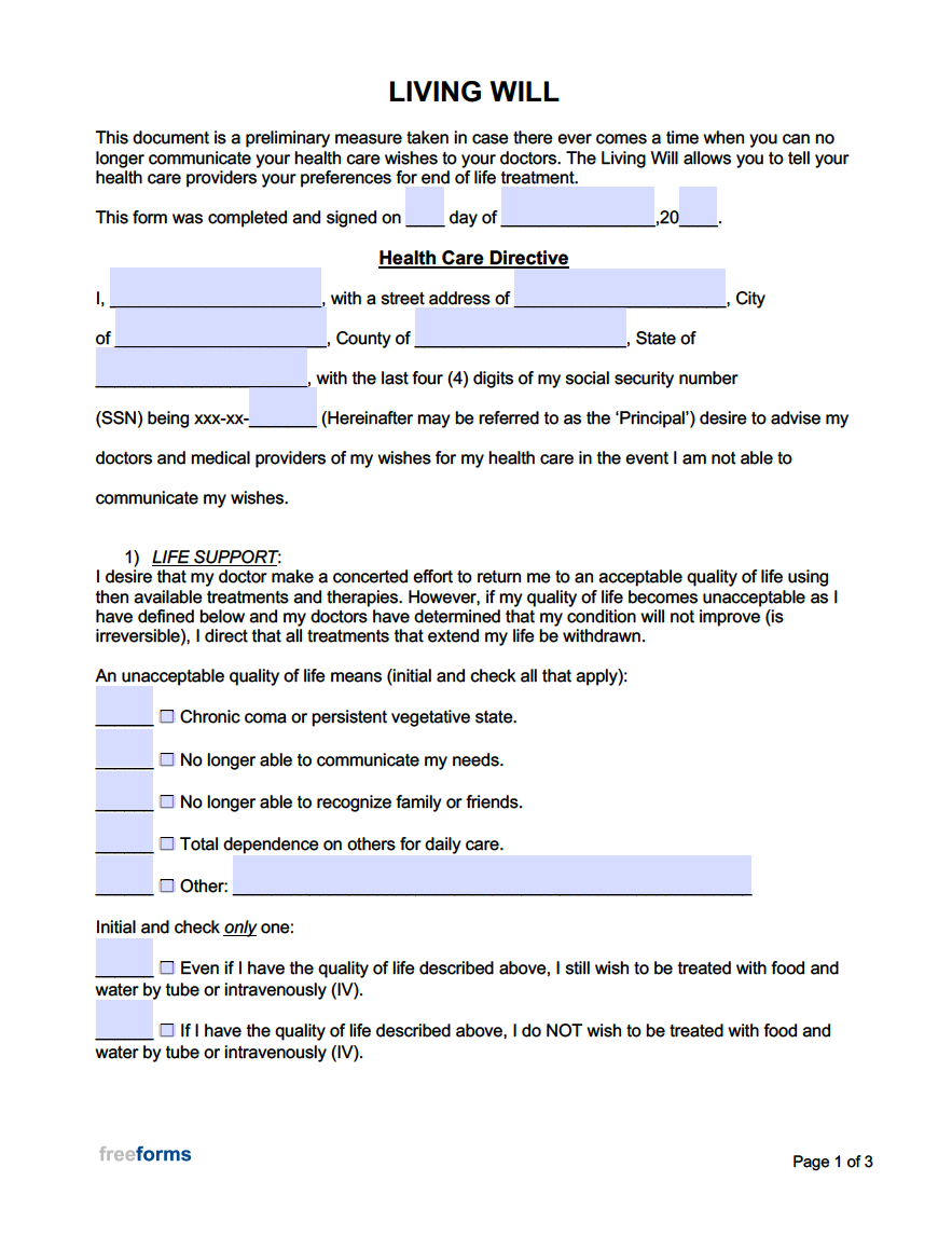 printable living will pdf