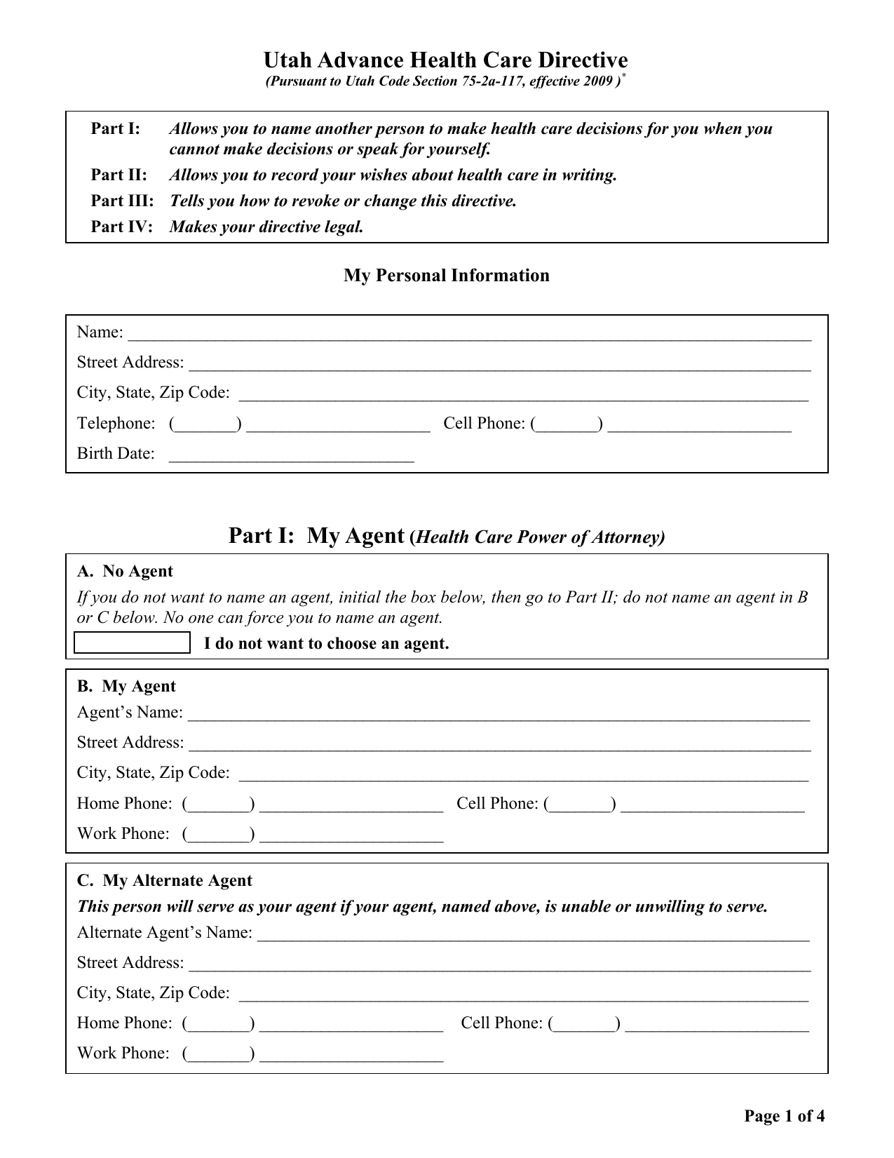 Download Utah Living Will Form – Advance Directive | PDF ...