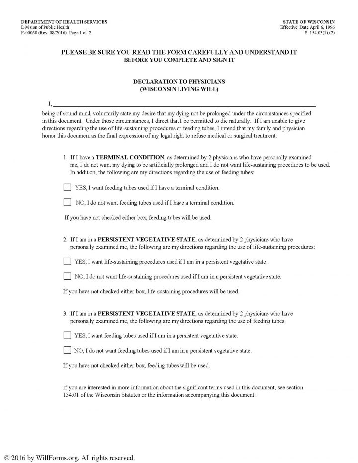 printable living will wisconsin