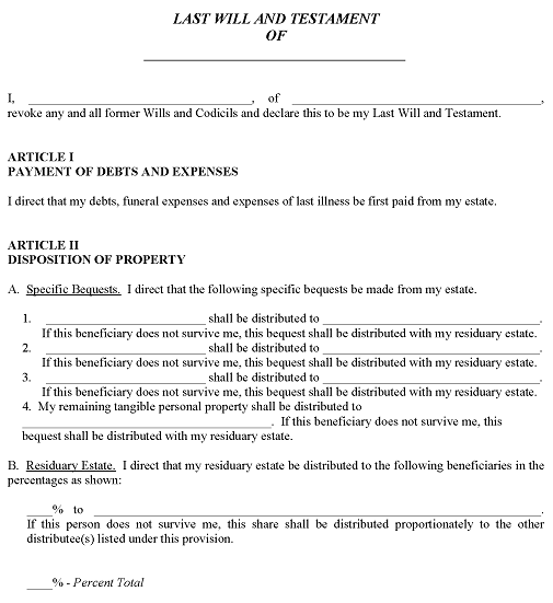 Free Printable Wisconsin Will Forms PDF &  Word