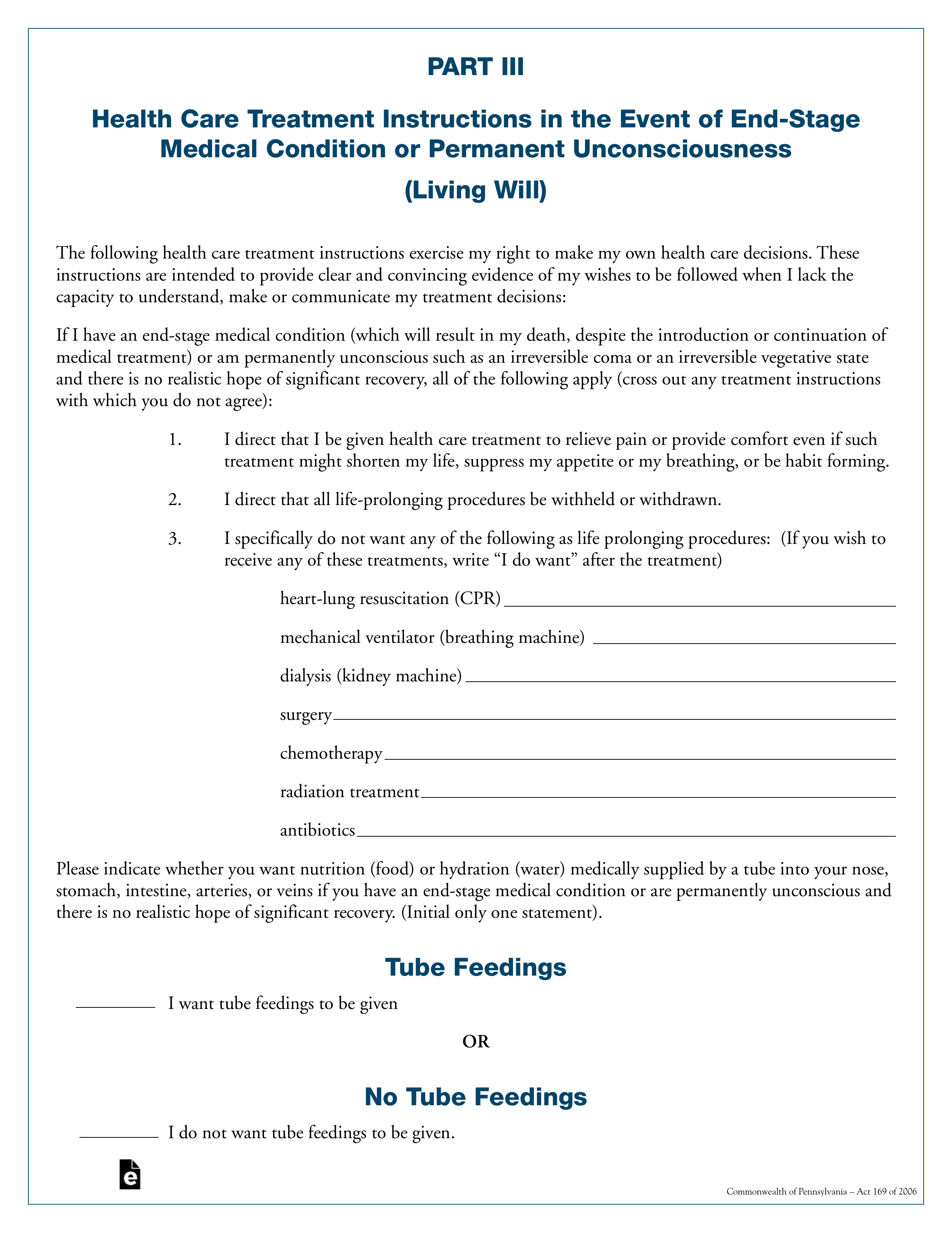 Free Pennsylvania Living Will Form Template - PDF - eForms