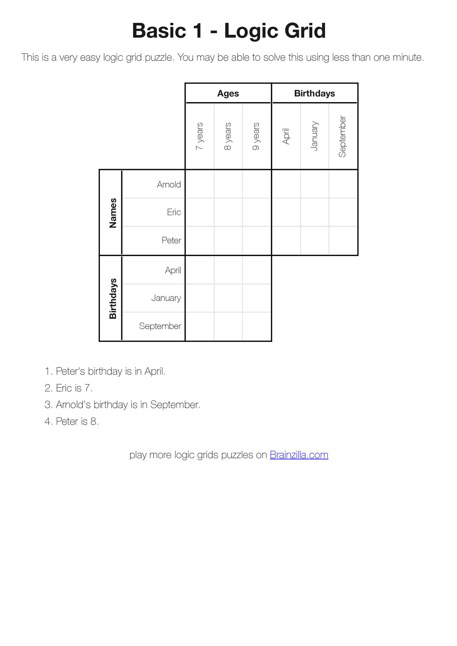 printable logic puzzles answers