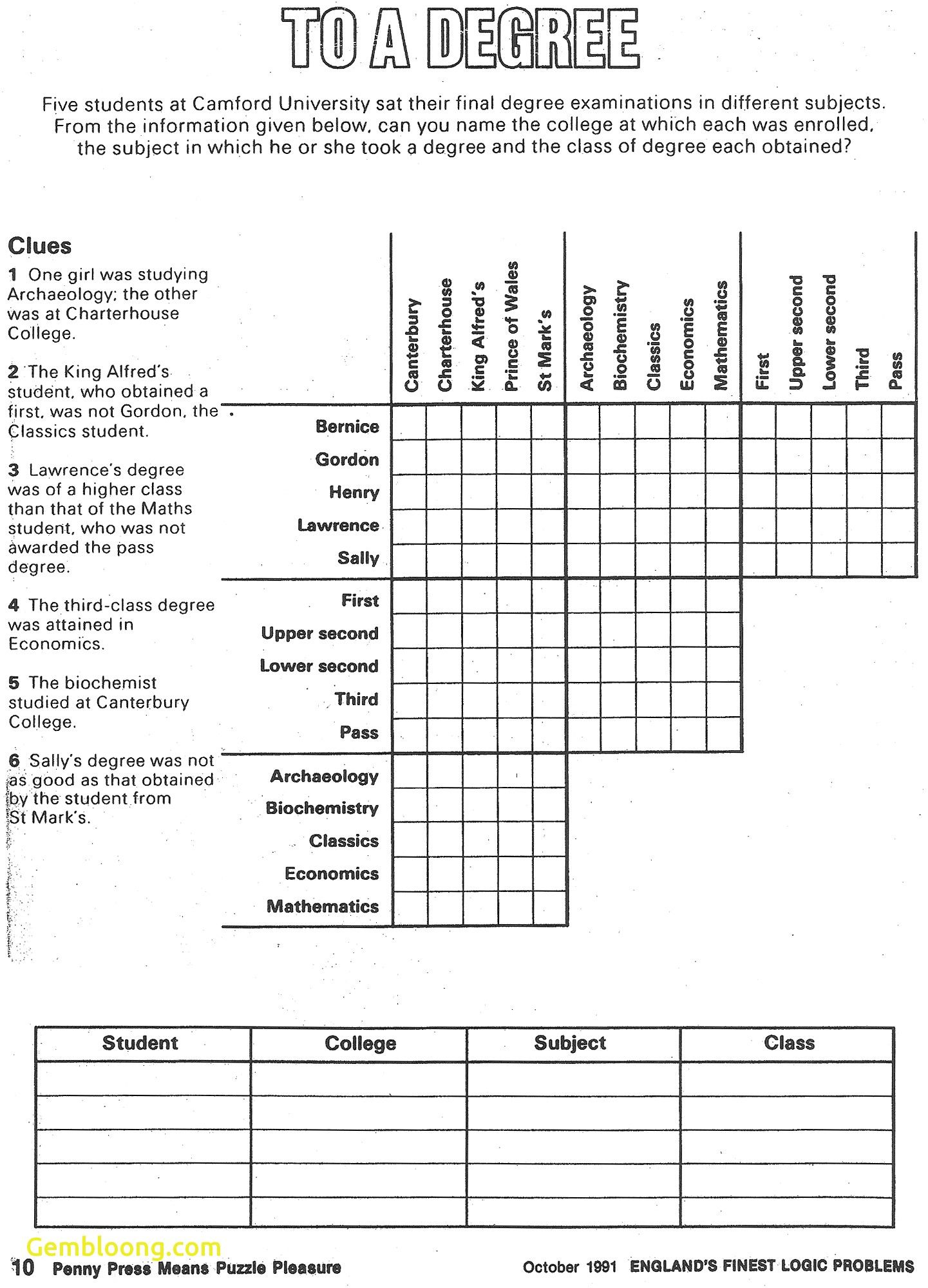 Printable Logic Puzzle