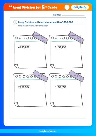 printable long division worksheets for 5th graders
