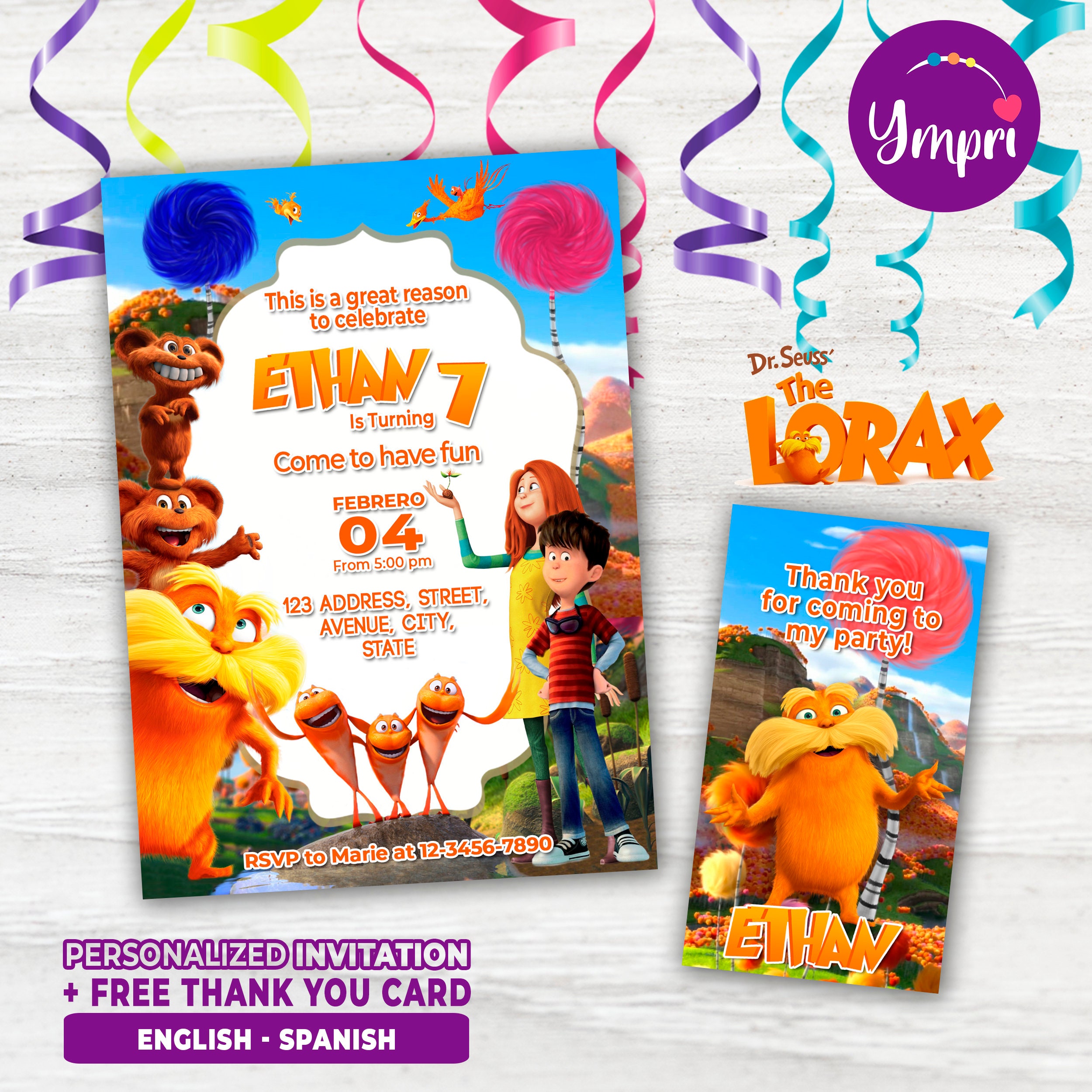 Personalized Printable Invitation for Birthday the Lorax, Dr ...