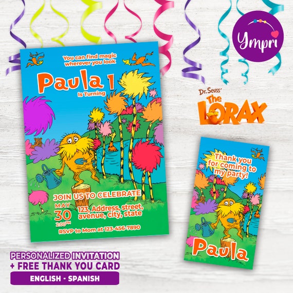 Personalized Printable Invitation for Birthday the Lorax, Dr ...