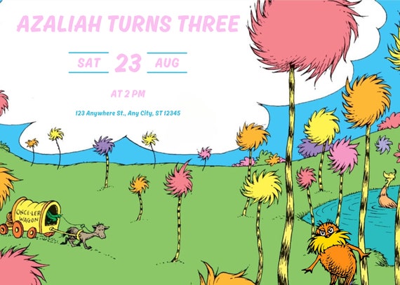 The Lorax Theme Birthday Invitation Template  