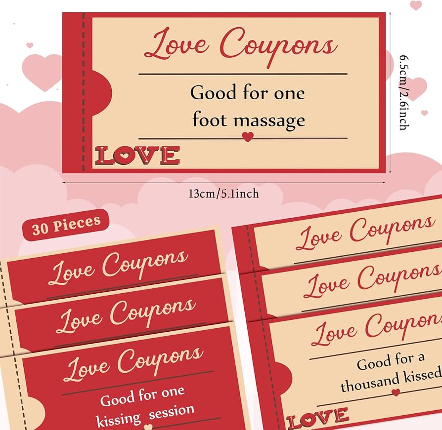 Pack of 30 Love Vouchers for Him or Her, Valentines Day, Romantic Love  Voucher, Funny Voucher, Love Voucher, Couple Gift for Husband, Wife, ...