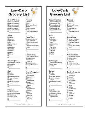 Printable Low Carb Grocery List