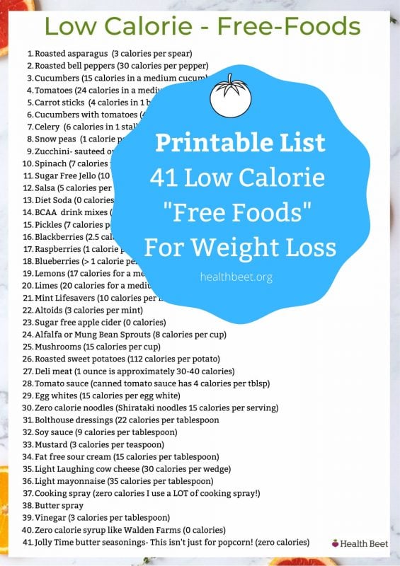 Best Low Calorie Foods + Free Printable - Health Beet