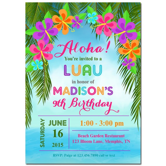 Luau Invitation Printable or Printed With FREE SHIPPING ...