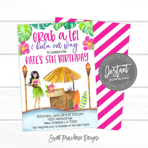 Luau Invitation, Luau Birthday Pool Party Invite, Hawaiian Luau ...