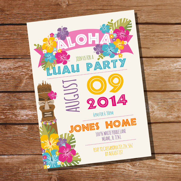Luau Hawaiian Party Invitation | Tiki Party Invitation - Sunshine ...