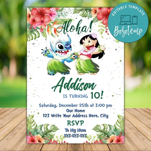 Printable Lilo and Stitch Birthday Invitation Instant Download ...