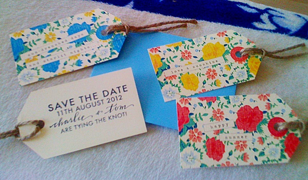 Handmade floral luggage tag save the dates - The Natural Wedding ...