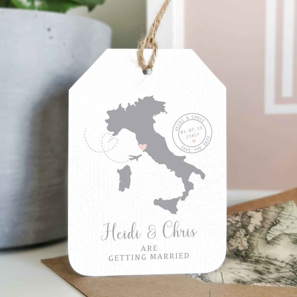 Location Wedding Abroad Save The Date Luggage Tag - Ditsy Chic